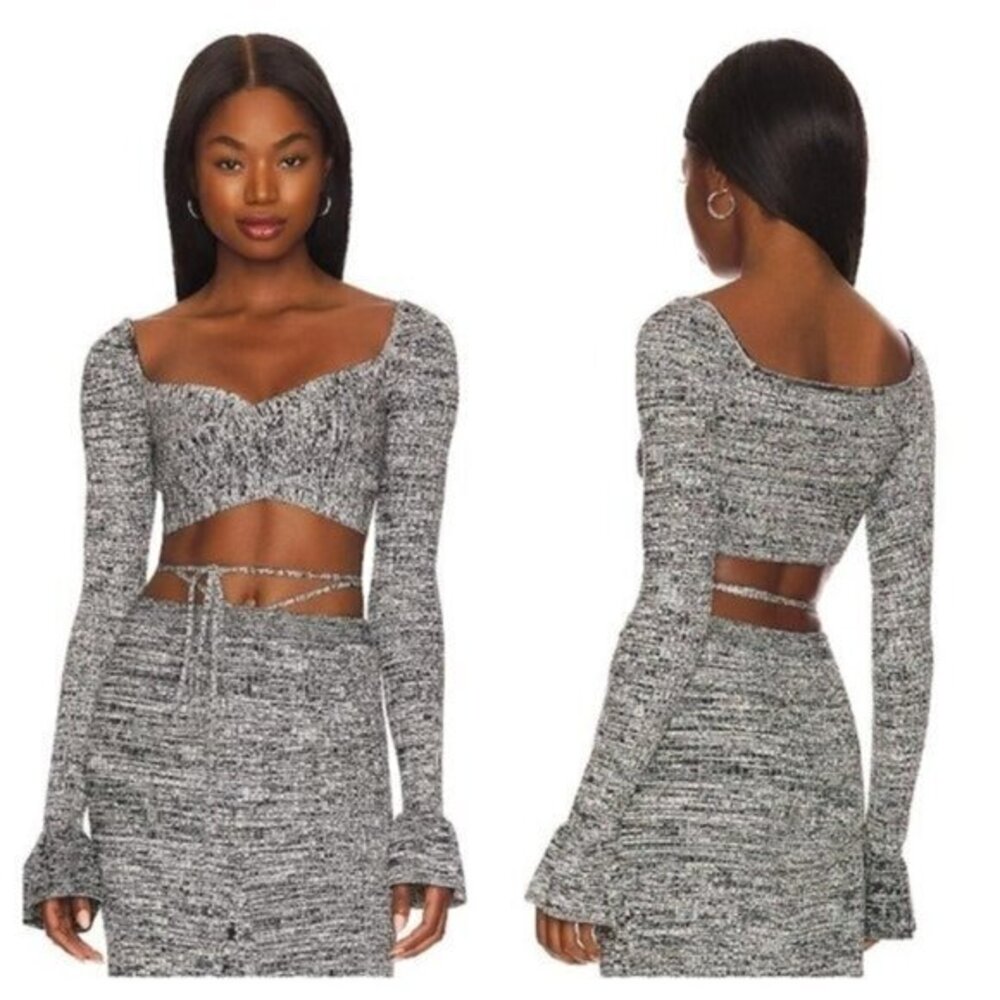 House of Harlow 1960 x REVOLVE Yuna Crop Top - Black & White Marl